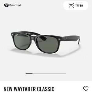 Ray-Ban New Wayfarer Sunglasses - Polished Black with Polarized Green Lenses